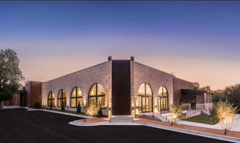 Holy Trinity Greek Orthodox Church at sunset in Tulsa
